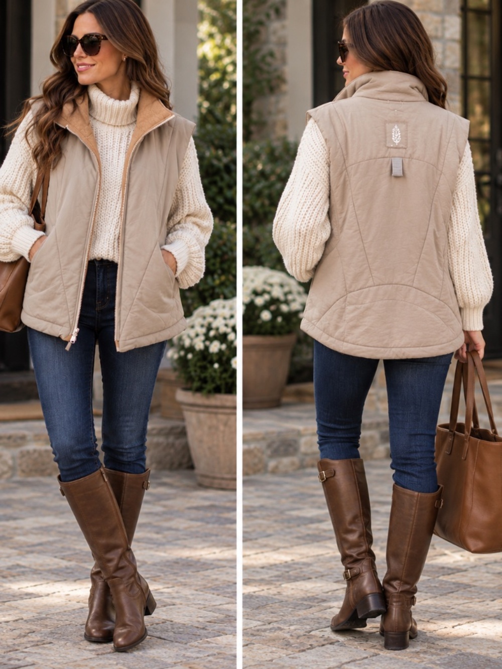 Free People FP Movement Slalom Reversible Fleece Vest Small Tan Khaki Coral NWOT